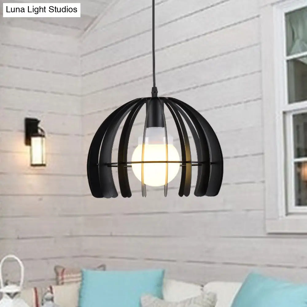 Black Metal Hemisphere Pendant Lamp - 1-Light Hanging Light Fixture For Living Room