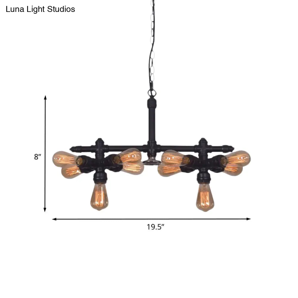 Black Metal Industrial Chandelier - Modern 10-Head Pendant Lamp For Living Room