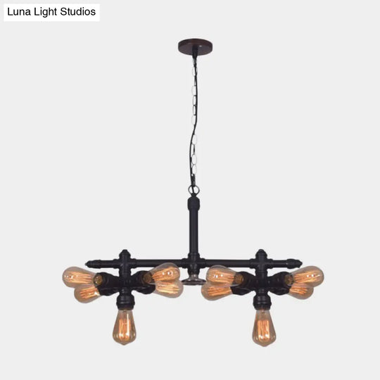 Black Metal Industrial Chandelier - Modern 10-Head Pendant Lamp For Living Room