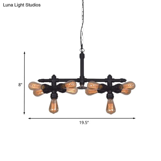 Industrial 10-Head Metallic Black Pipe Chandelier Ceiling Pendant For Living Room