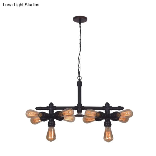 Black Metal Industrial Chandelier - Modern 10-Head Pendant Lamp For Living Room