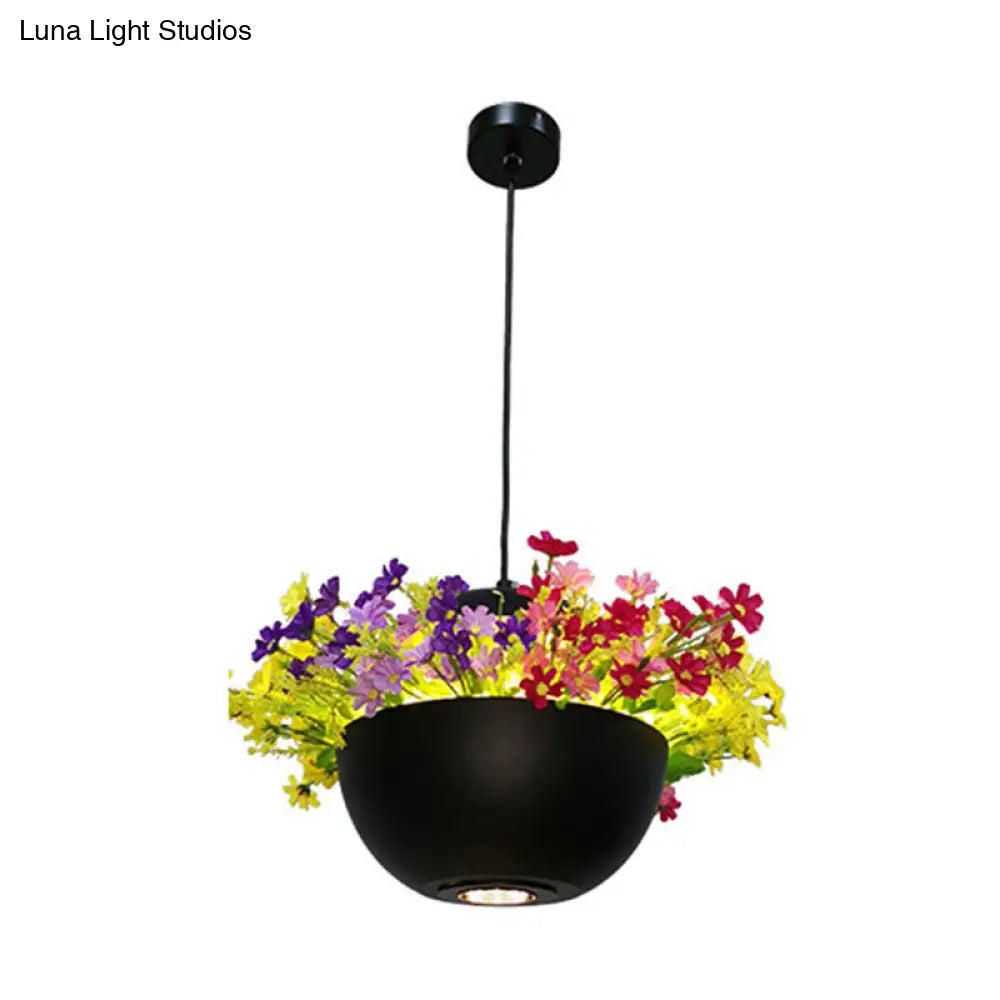 Industrial Bowl Flower Hanging Light - Black Metal Led Ceiling Suspension Lamp (1 Bulb) For