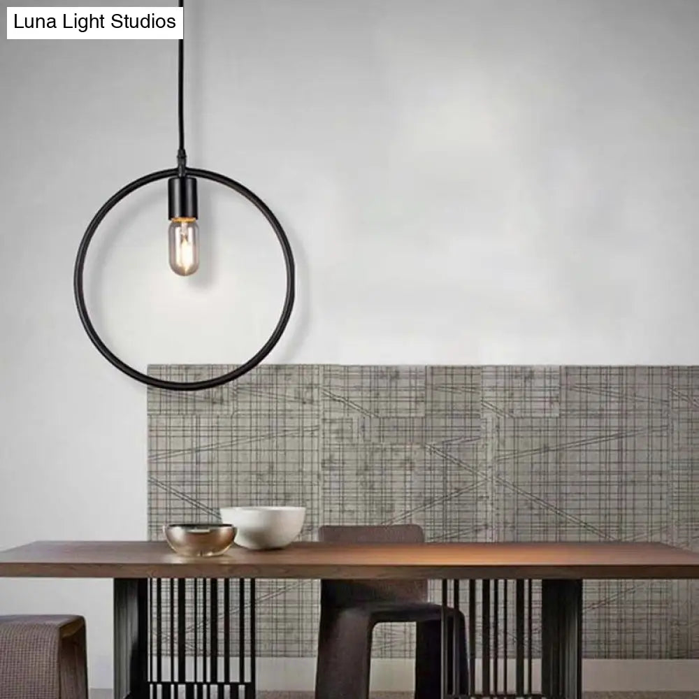 Black Metal Ceiling Pendant Light For Dining Room - Industrial Design Triangle/Round Shape 1 Head