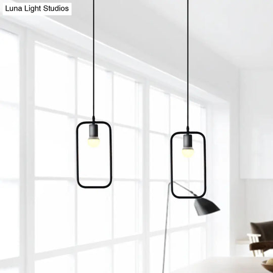 Black Metal Industrial Pendant Light With Frame Shade For Dining Room - 1 Head Ceiling Lighting