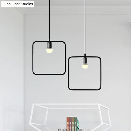 Black Metal Industrial Pendant Light With Frame Shade For Dining Room - 1 Head Ceiling Lighting