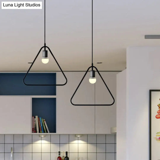 Black Metal Ceiling Pendant Light For Dining Room - Industrial Design Triangle/Round Shape 1 Head