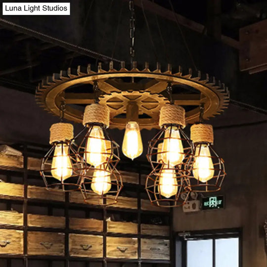 Black Metal Industrial Wagon Wheel Chandelier - 5/7-Light Living Room Hanging Lamp