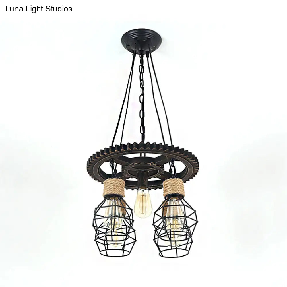 Black Metal Industrial Wagon Wheel Chandelier - 5/7-Light Living Room Hanging Lamp