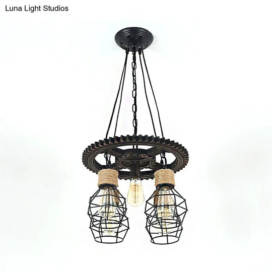 Industrial Metal Wagon Wheel Chandelier Lamp - Black 5/7-Light Living Room Hanging Light