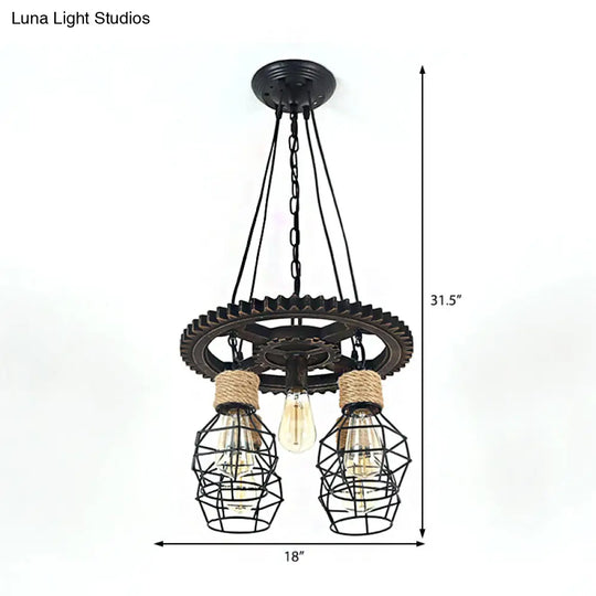 Black Metal Industrial Wagon Wheel Chandelier - 5/7-Light Living Room Hanging Lamp