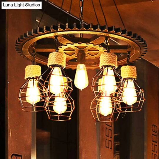 Industrial Metal Wagon Wheel Chandelier Lamp - Black 5/7-Light Living Room Hanging Light 7 /