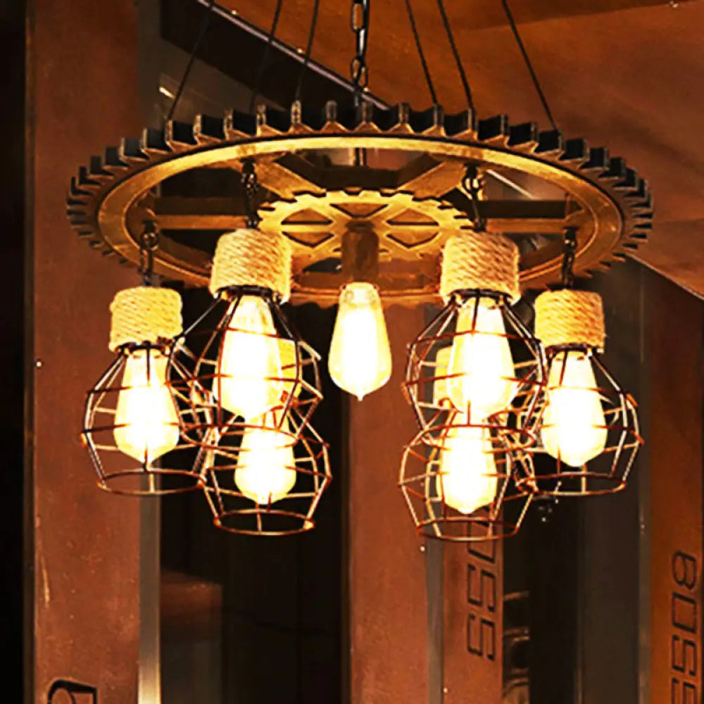 Black Metal Industrial Wagon Wheel Chandelier - 5/7-Light Living Room Hanging Lamp 7 /