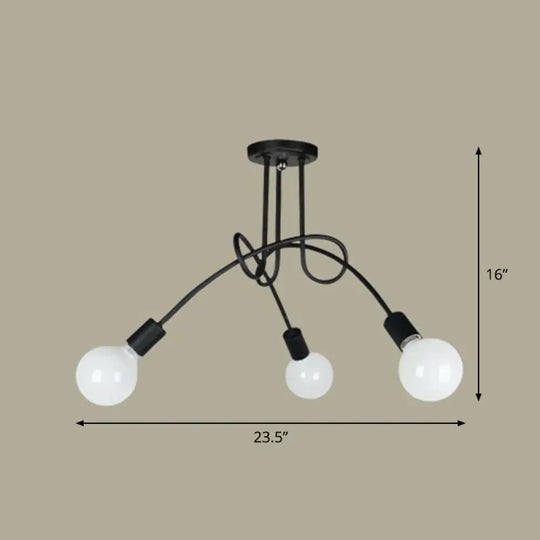Black Metal Knot Chandelier With Bare Bulb Design - Industrial Living Room Lamp 3 /