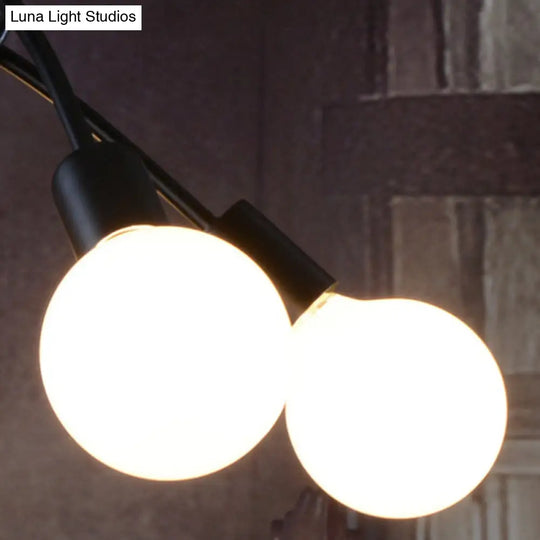 Black Metal Knot Chandelier With Bare Bulb Design - Industrial Living Room Lamp
