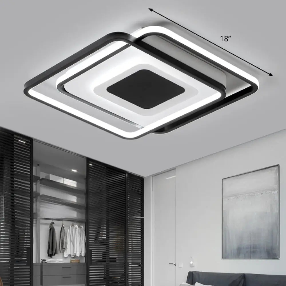 Black Metal Led Bedroom Ceiling Light With Modern Square Style / 18’