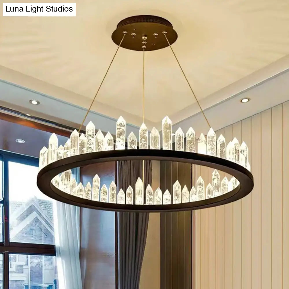 Postmodern Black Ring Living Room Led Ceiling Light With Decorative Crystal / 23.5 White