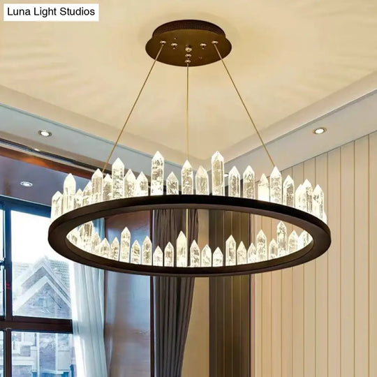 Postmodern Black Ring Living Room Led Ceiling Light With Decorative Crystal / 23.5 White