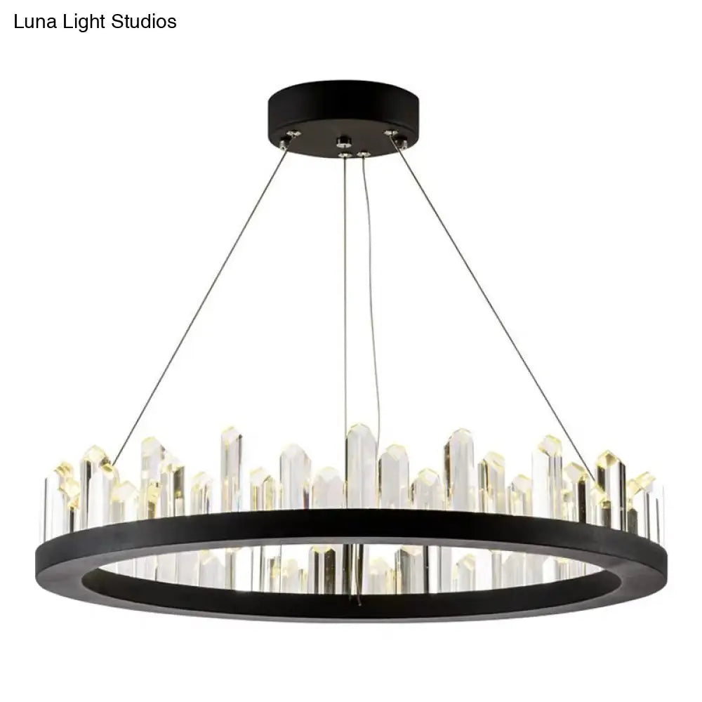 Postmodern Black Ring Living Room Led Ceiling Light With Decorative Crystal