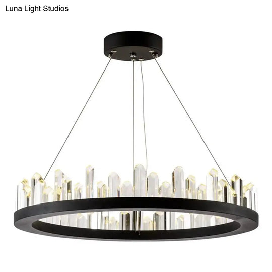 Postmodern Black Ring Living Room Led Ceiling Light With Decorative Crystal