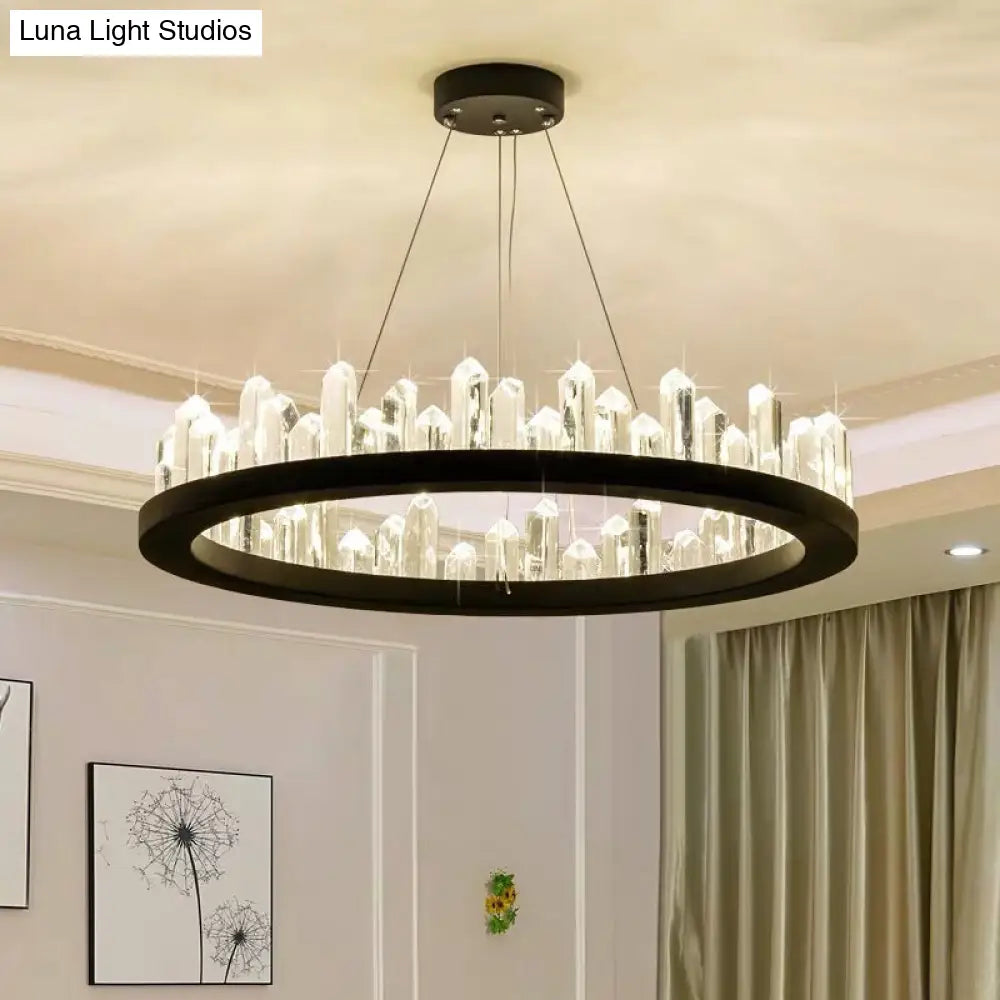 Postmodern Black Ring Living Room Led Ceiling Light With Decorative Crystal