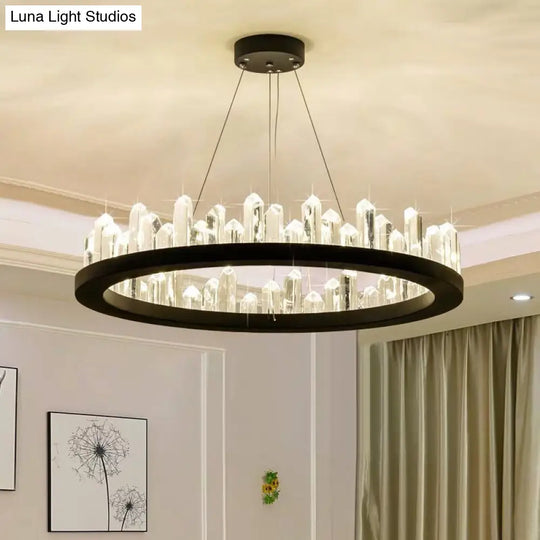 Postmodern Black Ring Living Room Led Ceiling Light With Decorative Crystal