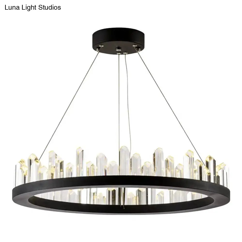 Black Metal Led Ceiling Chandelier With Crystal Accents For Modern Living Room Lighting