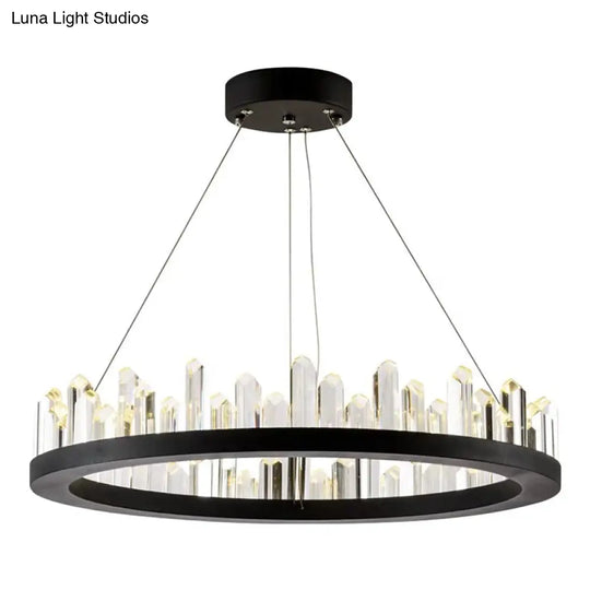 Black Metal Led Ceiling Chandelier With Crystal Accents For Modern Living Room Lighting