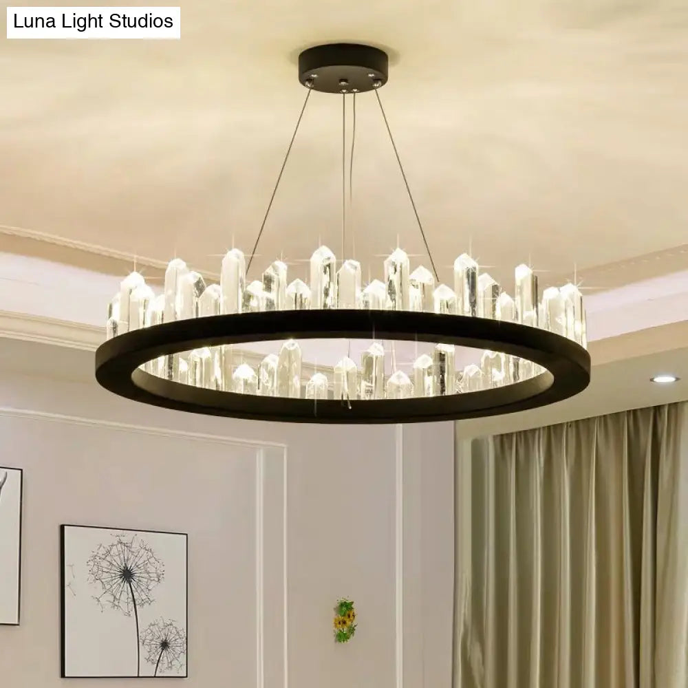 Black Metal Led Ceiling Chandelier With Crystal Accents For Modern Living Room Lighting