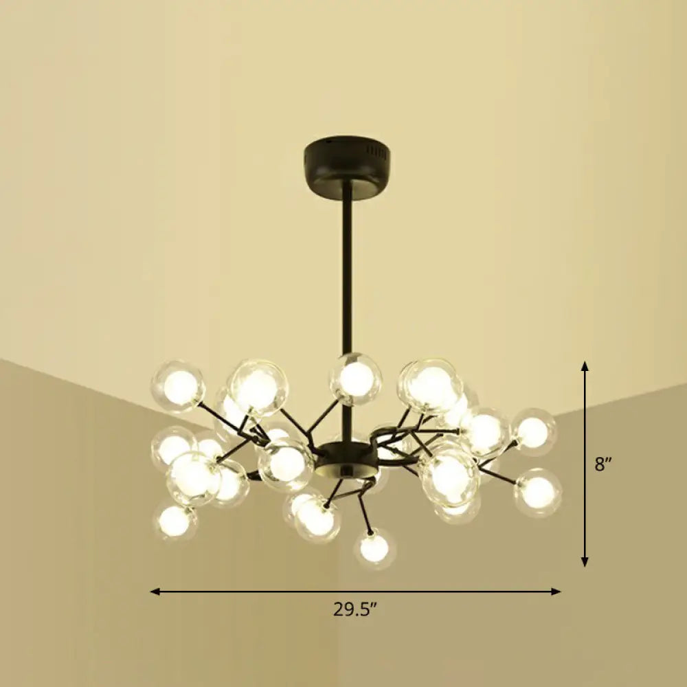 Black Metal Led Chandelier: Minimalistic Fireflies Ceiling Hang Light For Living Room 30 / Clear