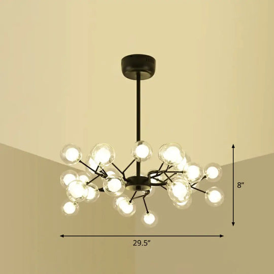 Black Metal Led Chandelier: Minimalistic Fireflies Ceiling Hang Light For Living Room 30 / Clear