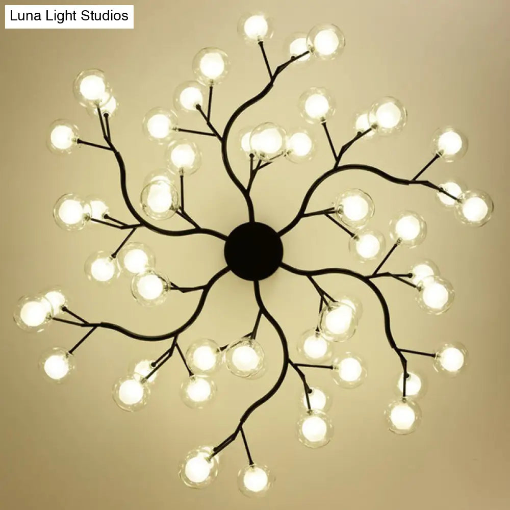 Black Metal Led Chandelier: Minimalistic Fireflies Ceiling Hang Light For Living Room