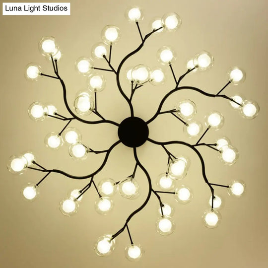 Black Metal Led Chandelier: Minimalistic Fireflies Ceiling Hang Light For Living Room