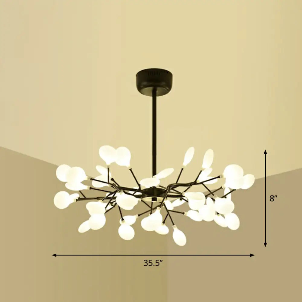 Black Metal Led Chandelier: Minimalistic Fireflies Ceiling Hang Light For Living Room 45 / White