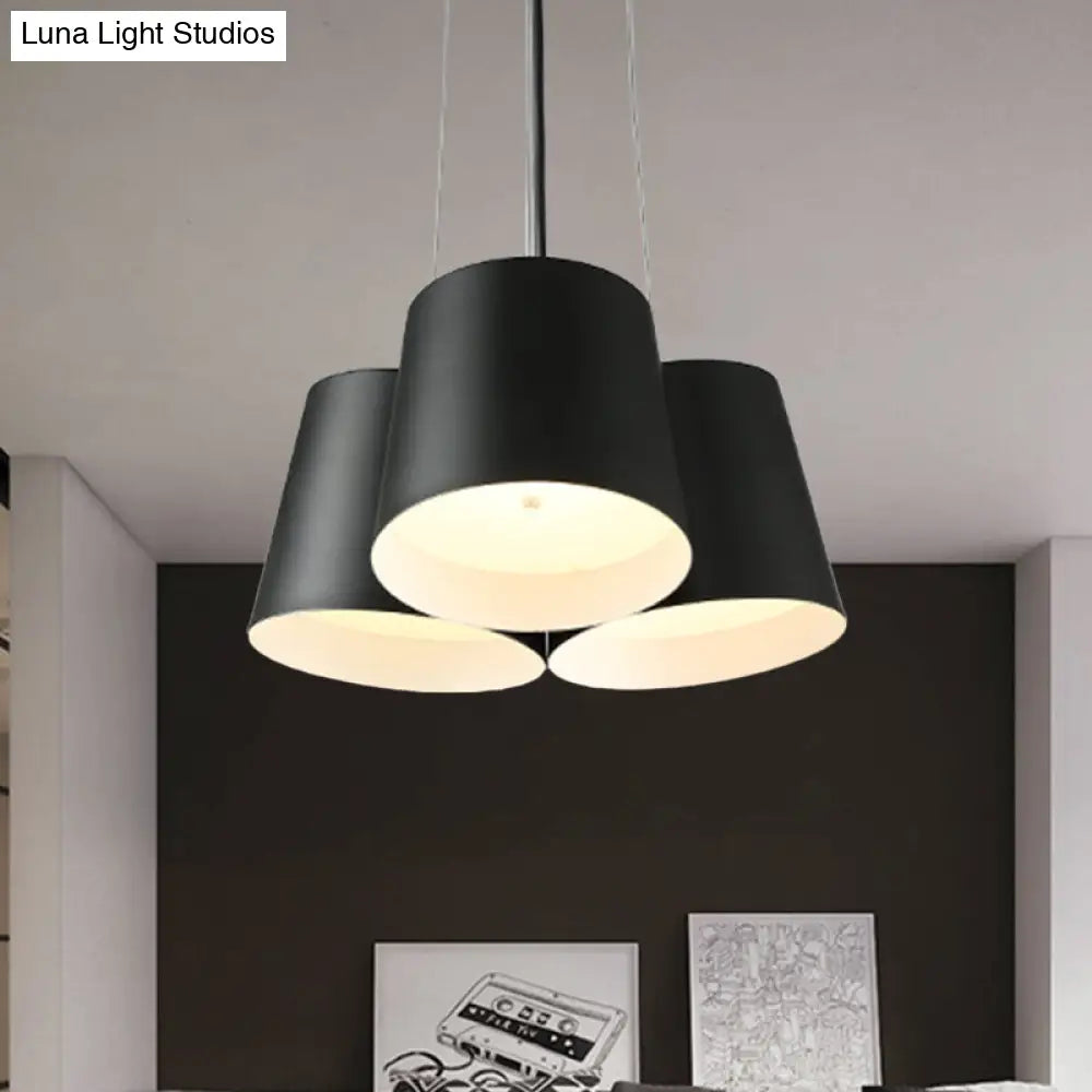 Modern 3/7-Light Led Drum Pendant Chandelier For Bedroom Ceiling - Black Metal