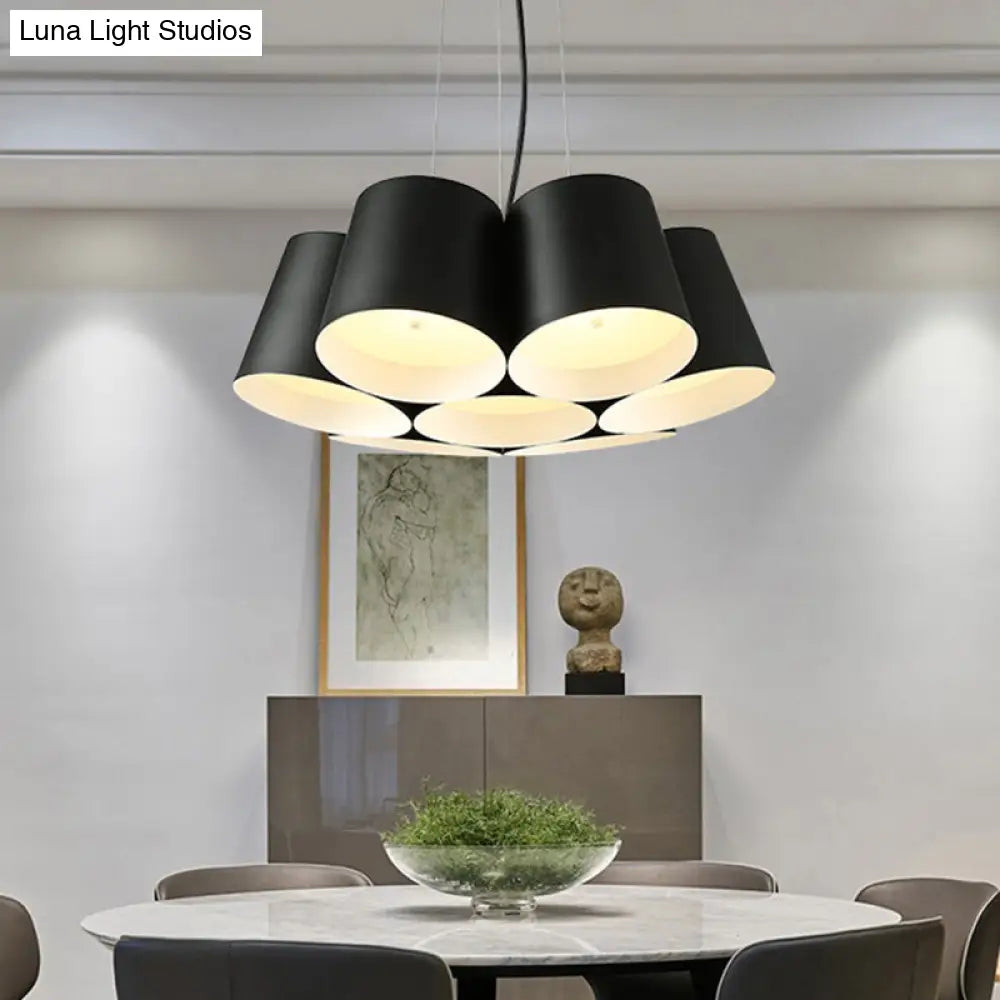 Modern 3/7-Light Led Drum Pendant Chandelier For Bedroom Ceiling - Black Metal