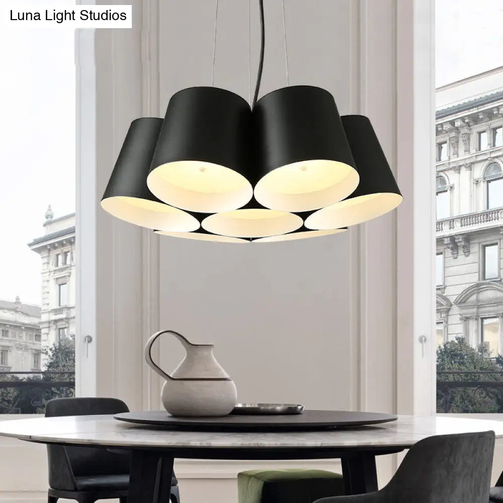 Modern 3/7-Light Led Drum Pendant Chandelier For Bedroom Ceiling - Black Metal 7 /