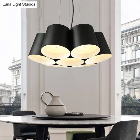 Modern 3/7-Light Led Drum Pendant Chandelier For Bedroom Ceiling - Black Metal 7 /