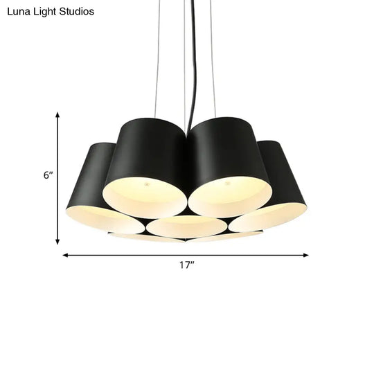 Modern 3/7-Light Led Drum Pendant Chandelier For Bedroom Ceiling - Black Metal