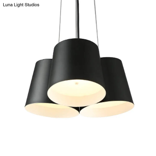 Modern 3/7-Light Led Drum Pendant Chandelier For Bedroom Ceiling - Black Metal