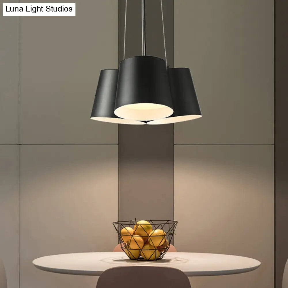 Modern 3/7-Light Led Drum Pendant Chandelier For Bedroom Ceiling - Black Metal 3 /