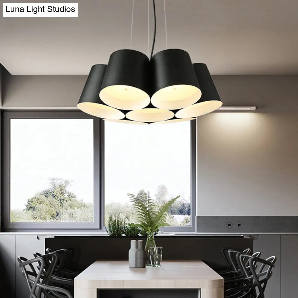 Modern 3/7-Light Led Drum Pendant Chandelier For Bedroom Ceiling - Black Metal