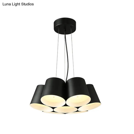 Modern 3/7-Light Led Drum Pendant Chandelier For Bedroom Ceiling - Black Metal