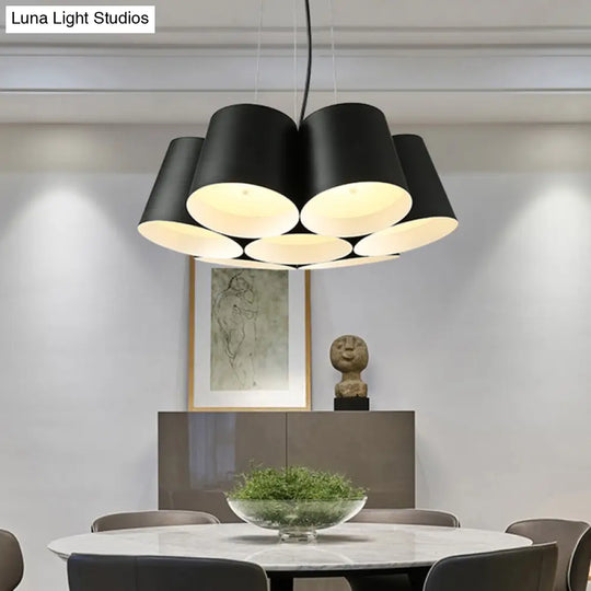 Black Metal Led Drum Chandelier For Modern Bedroom Lighting