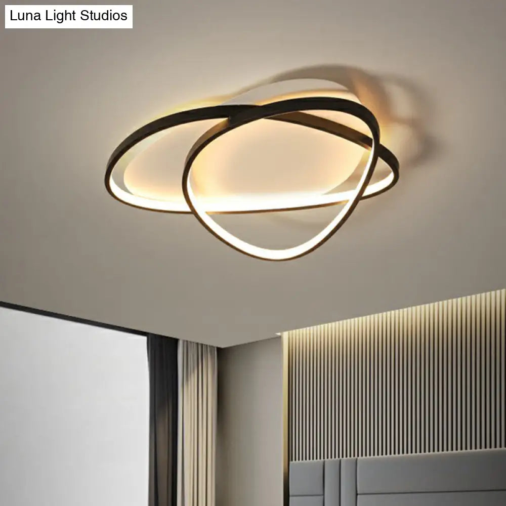 Black Metal Led Flush Ceiling Lamp With Simple Pebblestone Shape - Ideal For Hotel Lighting