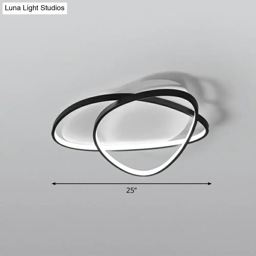 Black Metal Led Flush Ceiling Lamp With Simple Pebblestone Shape - Ideal For Hotel Lighting / 25