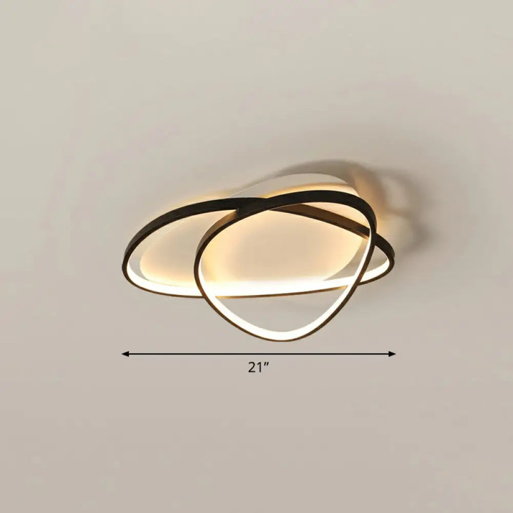 Black Metal Led Flush Ceiling Lamp With Simple Pebblestone Shape - Ideal For Hotel Lighting / 21’