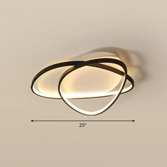 Black Metal Led Flush Ceiling Lamp With Simple Pebblestone Shape - Ideal For Hotel Lighting / 25’