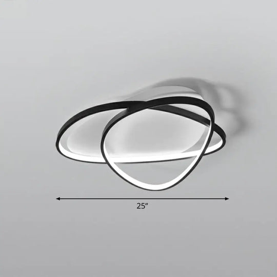 Black Metal Led Flush Ceiling Lamp With Simple Pebblestone Shape - Ideal For Hotel Lighting / 25’