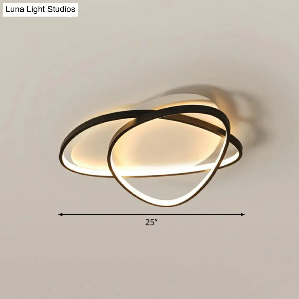 Black Metal Led Flush Ceiling Lamp With Simple Pebblestone Shape - Ideal For Hotel Lighting / 25