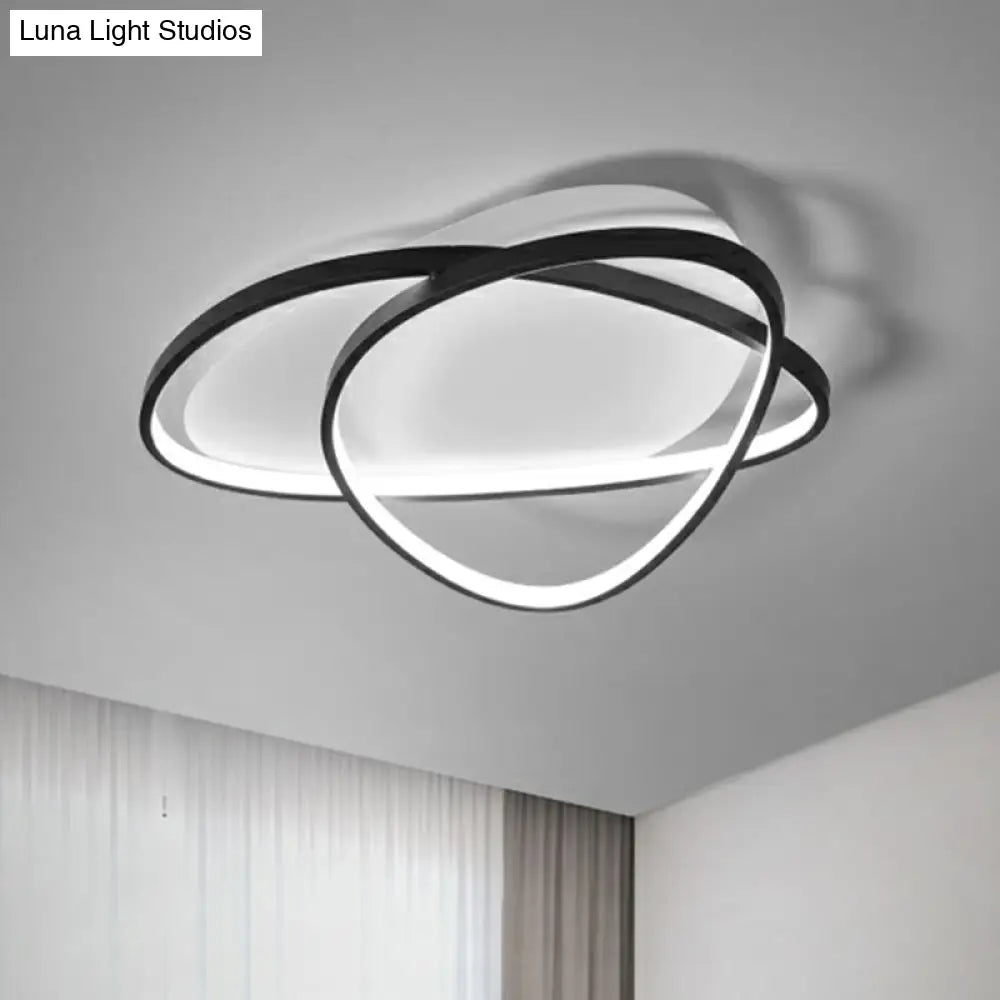 Black Metal Led Flush Ceiling Lamp With Simple Pebblestone Shape - Ideal For Hotel Lighting